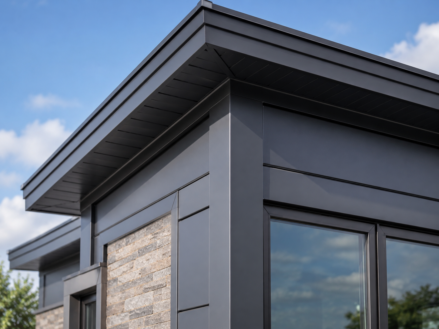 Close-up of premium exterior trim and cladding detail